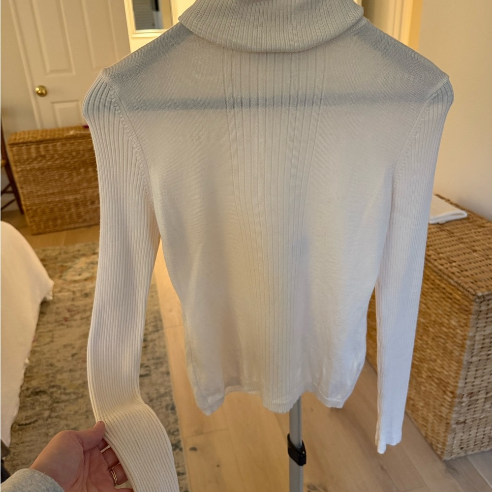 Merino-Silk-Cashmere Blend Cream Turtleneck Sweater